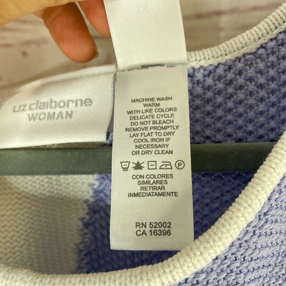 Liz Claiborne Women's White Colorblock 100% Cotton 3/4 Sleeve Sweater Size 1X - Picture 5 of 10